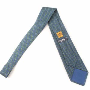 HERMES ネクタイ レギュラータイ 絹 シルク 総柄 青 ブルー