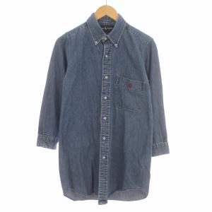 BLAKE シャツ デニム ボタンダウン 七分袖 ポニー刺繍 青 インディゴブルー