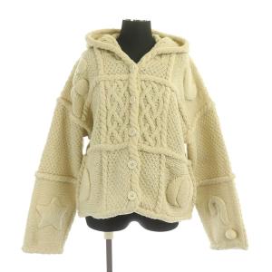 ISSEY MIYAKE ニットパーカー ケーブルニット フード ウール パッチワーク M アイボリー