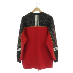 adidas トレーナー スウェット 長袖 切替 ロゴ刺繍 プリント ドロスト L-O 赤 レッド