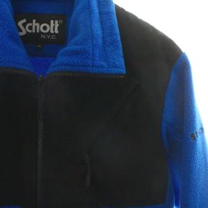 Schott フリースジャケット ボアジャケット ジップアップ 切替 S 青 ブルー 黒 ブラック