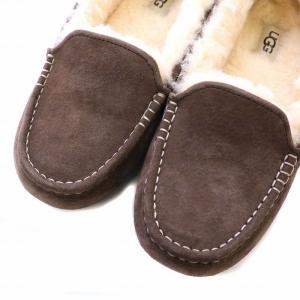 UGG australia アンスレー ANSLEY モカシン スリッポン ムートン スエード ロゴ US7 24cm 茶色 ブラウン 3312