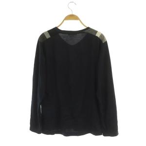 BLACK LABEL CRESTBRIDGE カットソー 長袖 Tシャツ ロンT Vネック チェック 切替 刺繍 M 紺 ネイビー