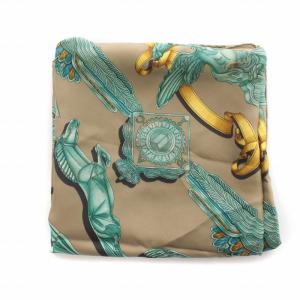HERMES カレ90 LES PARURES DU VENT スカーフ 絹 シルク カーキ