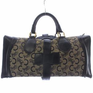 CELINE ボストンバッグ キャンバス Cマカダム 馬車柄 鍵付き ロゴ ベージュ 黒 ブラック