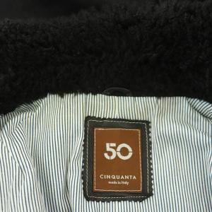 CINQUANTA 50 チェスターコート ロング ボア ムートン ラムレザー 裏地ストライプ イタリア製 38 黒 ブラック