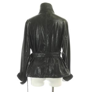 ARMANI JEANS COMFORT FIT フェイクレザージャケット ストレッチ ジップアップ ベルト I42 黒 ブラック