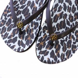 TORY BURCH ビーチサンダル 豹柄 レオパード ロゴ ライトブルー 茶色 ブラウン
