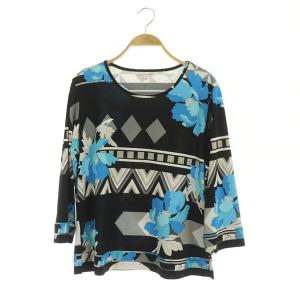 カットソー 七分袖 花柄 44 黒 ブラック