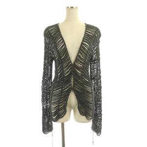 カーディガン ニット 長袖 Vネック ラメ シースルー 2 ブラック