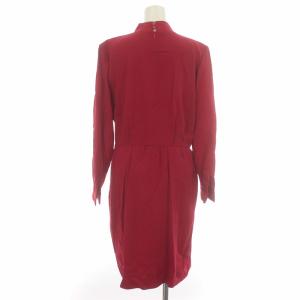 YVES SAINT LAURENT ヴィンテージ ワンピース 長袖 スカート ひざ丈 ウール 裏地キュプラ 9A3 M 赤 レッド