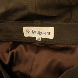 YVES SAINT LAURENT ロングスカート タイト フェイクスエード ストレッチ ベルト付 ヴィンテージ 38 茶 ブラウン