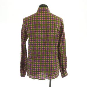 Christian Dior PRET-A-PORTER シャツ ブラウス 長袖 チェック ヴィンテージ リボン付 M 緑 紫 パープル グリーン