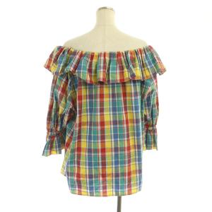 YVES SAINT LAURENT ブラウス 長袖 オフショルダー プルオーバー フリル チェック ヴィンテージ 36 マルチカラー