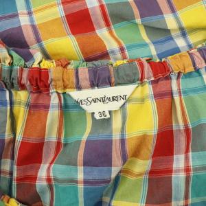 YVES SAINT LAURENT ブラウス 長袖 オフショルダー プルオーバー フリル チェック ヴィンテージ 36 マルチカラー