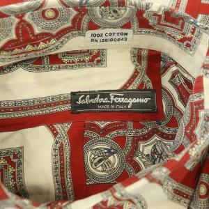 Salvatore Ferragamo シャツ 長袖 コットン ヴィンテージ イタリア製 赤 レッド