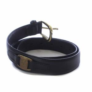 Salvatore Ferragamo VARA ヴァラ  ベルト レザー ゴールド金具 ロゴ 80 黒 ブラック 5122