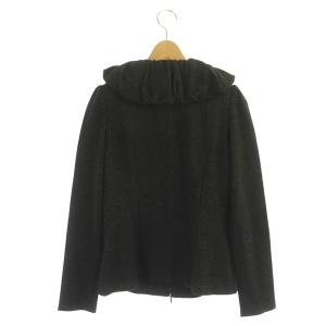 René Relax ニットジャケット ジップアップ  ウール ギャザー 34 チャコールグレー