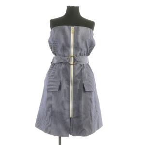 ADEAM × 大坂なおみ Naomi Osaka ワンピース ミニ ストライプ ベアトップ ジップアップ 近年モデル ベルト付 M 紺