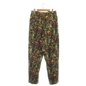 TOGA PULLA 19SS パンツ テーパード サテン 総柄 タック 36 黒 ブラック マルチカラー