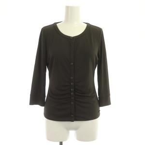 カーディガン 七分袖 ギャザー ストレッチ ダークブラウン 22799