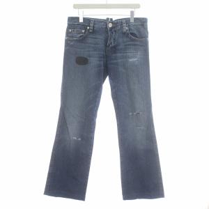 デニムパンツ ジーンズ ジーパン ボタンフライ 金具 ダメージ加工 48 M 青 インディゴブルー