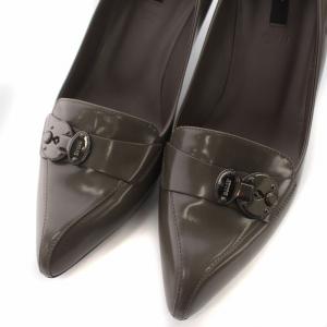 BALLY ローファー パンプス ヒール エナメル ロック金具 シルバー金具 37.5 24.5cm グレー