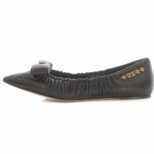 LOUIS VUITTON フラットシューズ バレエシューズ マーリライン リボン ロゴ金具 ポインテッドトゥ ブラック