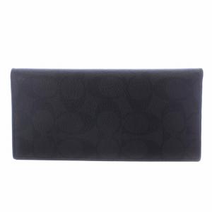 COACH 長財布 二つ折り PVC シグネチャー柄 黒 ブラック