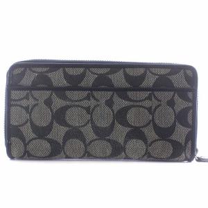 COACH 長財布 PVC ラウンドジップ シグネチャー柄 ロゴ 黒 ブラック グレー