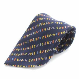 HERMES ネクタイ レギュラータイ 絹 シルク 総柄 紺 ネイビー