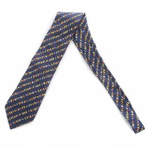 HERMES ネクタイ レギュラータイ 絹 シルク 総柄 紺 ネイビー