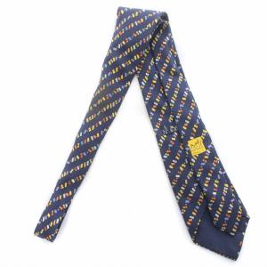 HERMES ネクタイ レギュラータイ 絹 シルク 総柄 紺 ネイビー