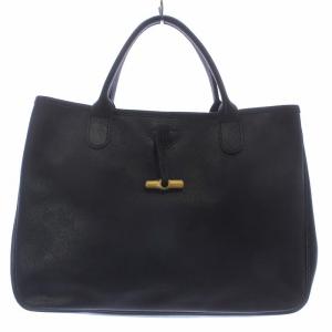 Longchamp トートバッグ ハンドバッグ レザー ロゴ マグネット 黒 ブラック