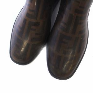 FENDI レインブーツ 長靴 ラバー ズッカ柄 ウェッジソール 37 23.5cm 茶色 ブラウン