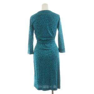 DIANE von FURSTENBERG ラップワンピース カシュクール 絹 シルク 七分袖 ひざ丈 総柄 2 S 青 ブルー GY04