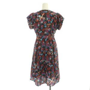 HYSTERIC GLAMOUR 21SS ワンピース 膝丈 半袖 花柄 ロゴ プリント ギャザー インナー付 S 赤 黒 ブラック レッド