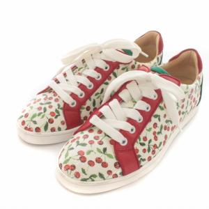 Christian Louboutin スニーカー シューズ エナメル レザー チェリー柄 37.5 24.5cm レッド グリーン