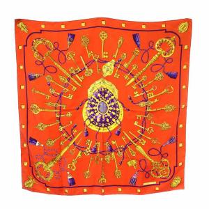 HERMES スカーフ シルク カレ90 大判 鍵 総柄 マルチカラー