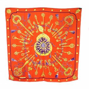 HERMES スカーフ シルク カレ90 大判 鍵 総柄 マルチカラー
