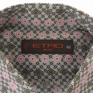 ETRO MILANO シャツ 長袖 総柄 ストライプ 40 M 黒 ブラック 紫 パープル