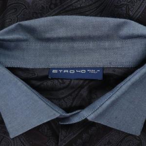 ETRO クレリックシャツ 長袖 ペイズリー柄 イタリア製 40 紺 ネイビー