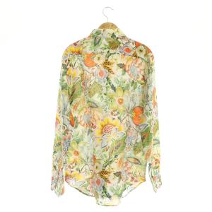 ETRO リネンシャツ 長袖 花柄 イタリア製 40 緑 グリーン