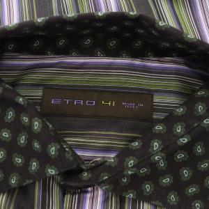 ETRO クレリックシャツ 長袖 ストライプ ペイズリー柄 切替 コットン イタリア製 41 紫 パープル