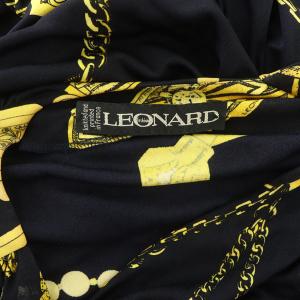 LEONARD ワンピース ロング 長袖 総柄 シルク ニット ドレープ ドッキング ヴィンテージ ブラック