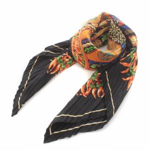 HERMES カレ90 AUX PAY DES EPICE スパイスの土地で 大判 スカーフ 黒 ブラック オレンジ