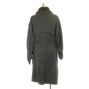 GIVENCHY ステンカラーコート ロング フェイクファー ボア 裏地チェック柄 中綿 50 チャコールグレー