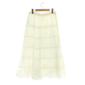 franche lippée スカート ロング フレア ギャザー レース ティアード コットン M 白 ホワイト