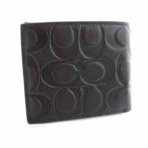 COACH 二つ折り財布 カードケース 札入れ シグネチャー レザー 箱付き ブラック 黒 GY11