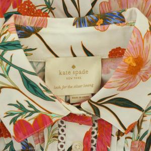 kate spade new york シャツワンピース ロング 半袖 花柄 レース ストレッチ ピンタック 4 白 ホワイト